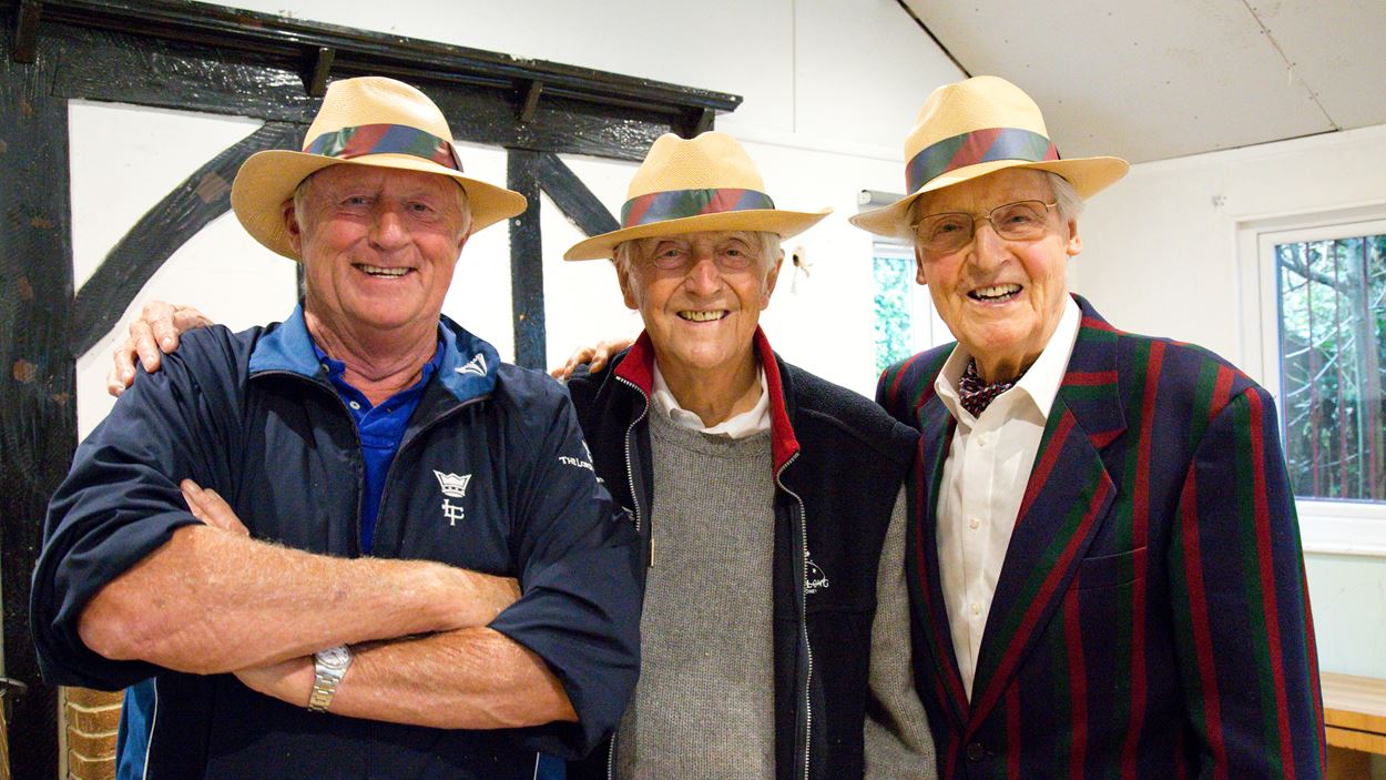 Chris Tarrant, Sir Michael Parkinson and Nicholas Parsons during a rained off fixture at Maidenhead & Bray CC.jpg