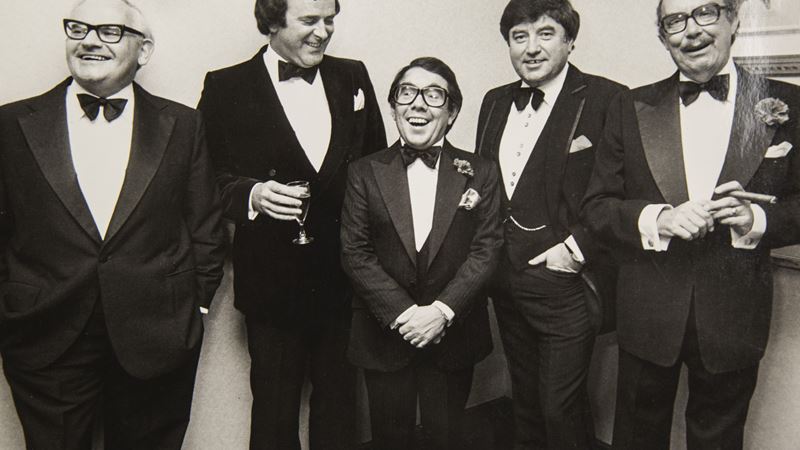 Presidents Ball 1982 with comedy greats Ronnie Barker, Sir Terry Wogan, Ronnie Corbett, Jimmy Tarbuck and Eric Morecambe.jpg