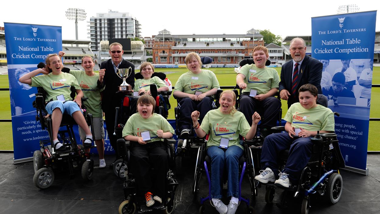 2010 National Table Cricket Champions, Victoria Education and Sports College, with Mike Gatting and Ricky Groves at Lord's.jpg