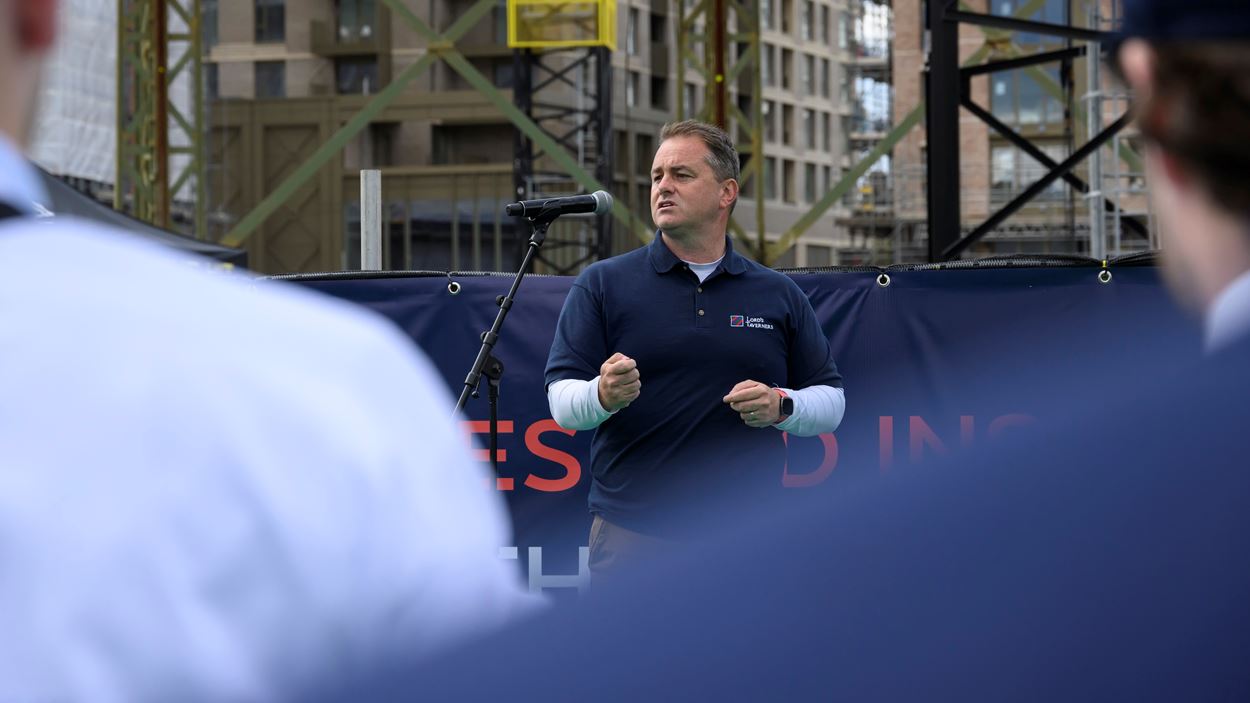 Mark Curtin CEO speaking at the Oval gasholder