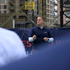 Mark Curtin CEO speaking at the Oval gasholder