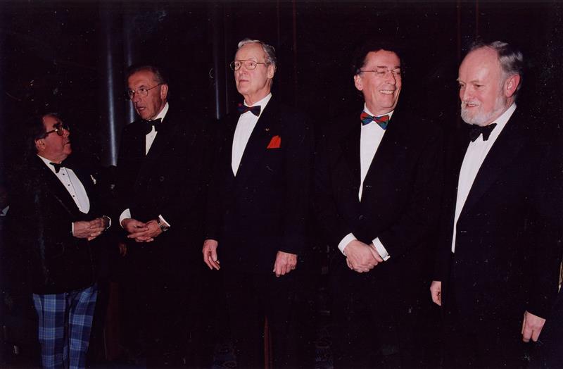 Ronnie Corbett, Sir David Frost, Nicholas Parsons, Robert Powell and Richard Stilgoe.jpg