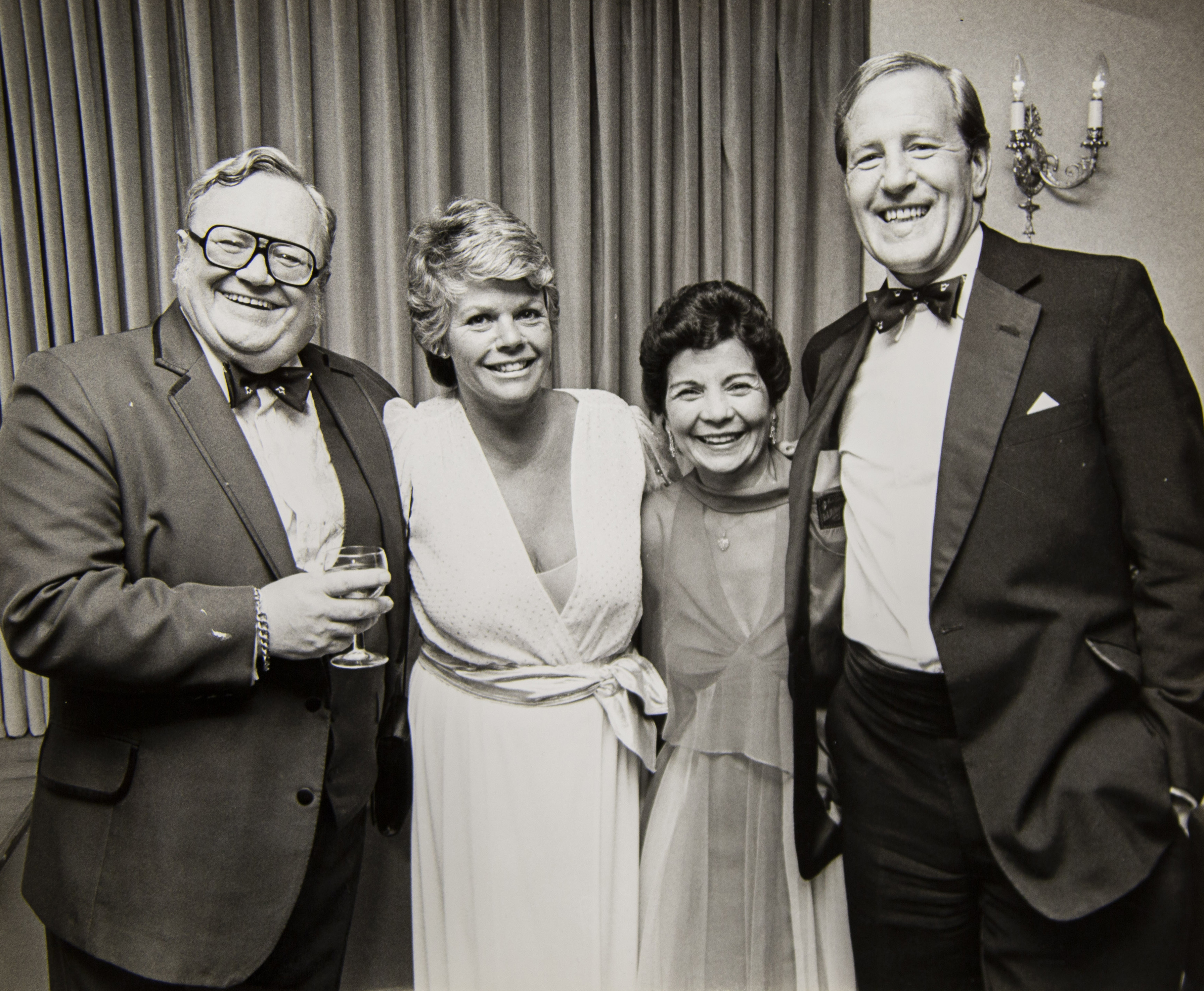 Sir Harry Secombe, Judith Chalmers, Lady Myra Secombe and Neil Durden-Smith at before the 1981 Presidents Ball.jpg